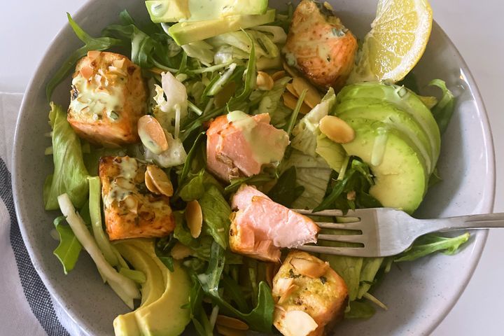 Air fryer green goddess salmon salad
