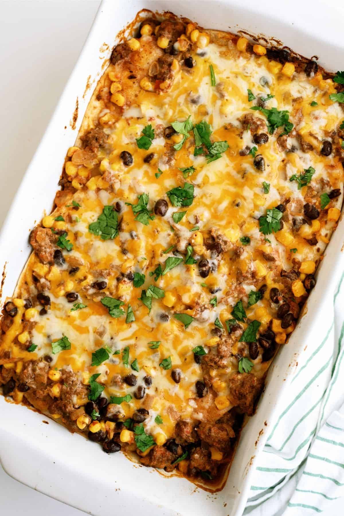 Cheesy Beef Enchilada Casserole