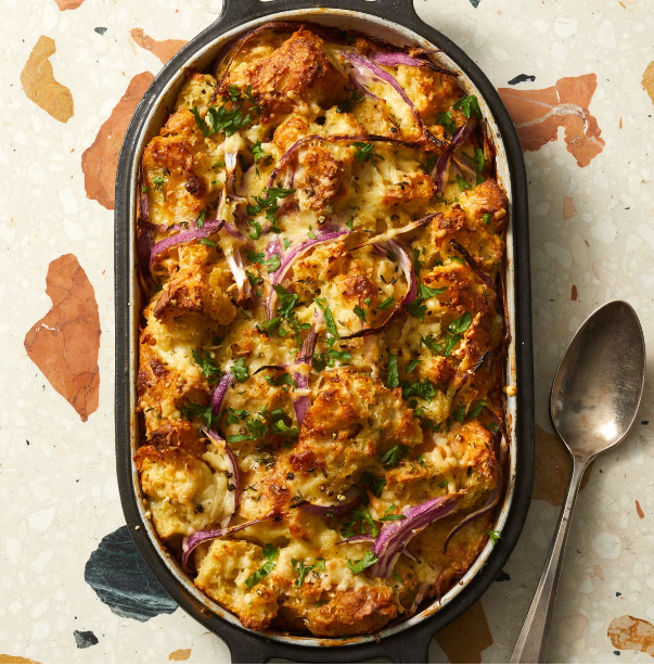 Red Onion and Cheddar Bread Pudding