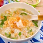 Thai Breakfast Rice Soup with Shrimp 