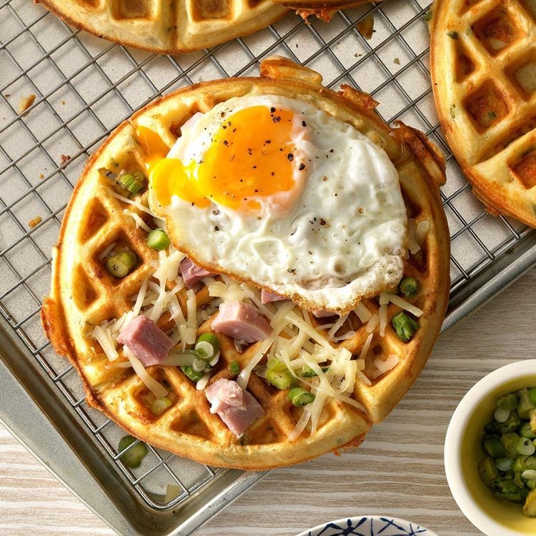 Savory Waffles with Asparagus Gruyere and Onion